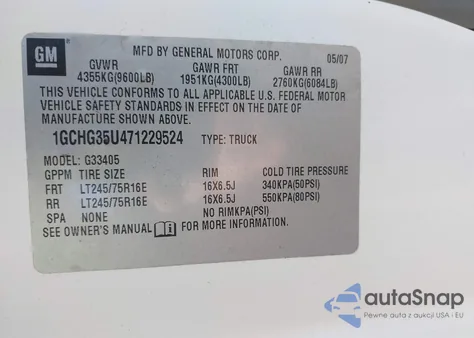 2007 Chevrolet Express Work Van из США, поврежденный, VIN 1GCHG35U471229524